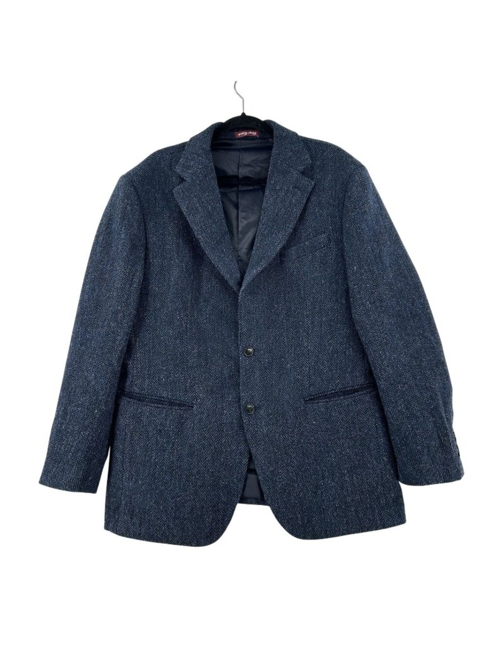 Harris Tweed Sport Coat Blazer Men’s 44L Blue Wool Herringbone 2 Button Jacket